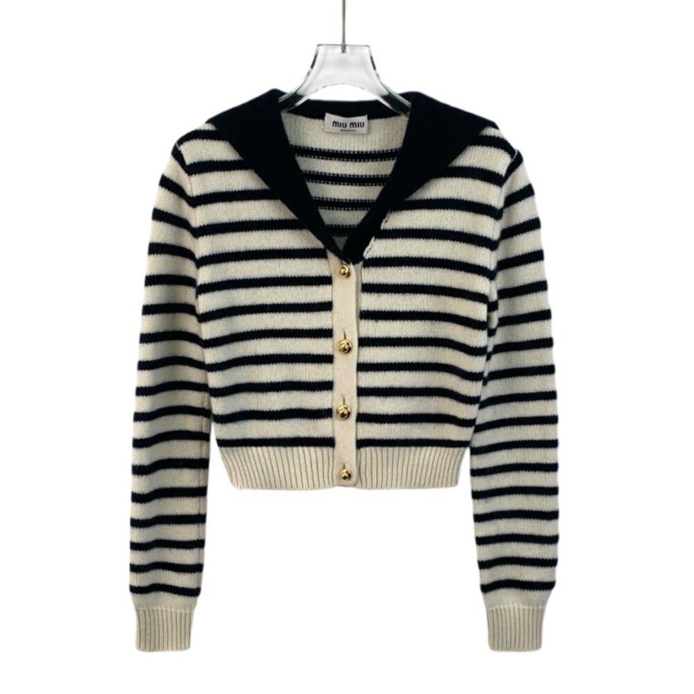 Miu Miu 2022 Stripe Single-Breasted Button Navy C… - image 1